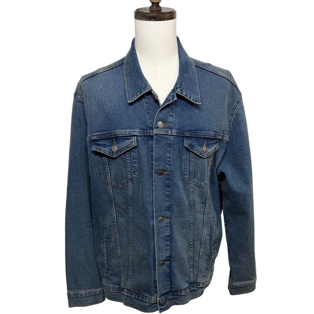 Levis Denim Trucker Jacket Mens XL Blue Stretch Button Up Pockets Signature